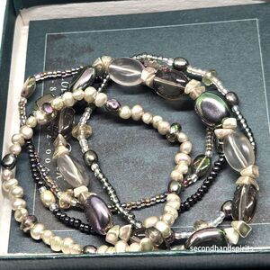 Coldwater Creek Beaded  Faux Pearl Bracelet Set Iridescent Black